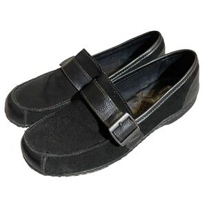 Born BOC Black Erna Suede and Leather Loafers w Buckle Size 8 EU 39